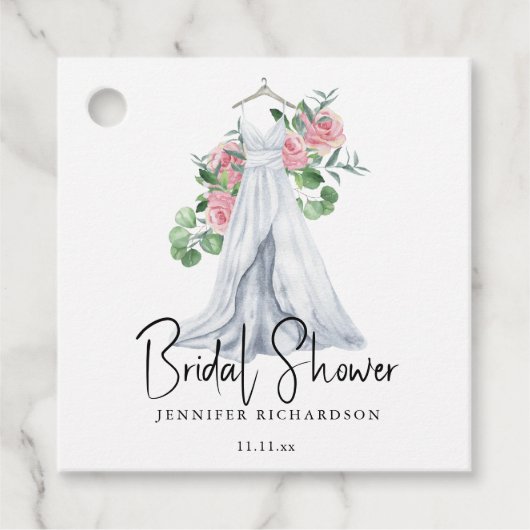 Elegante roze bloemen en groen - bruidsdouche  bedankjes labels (Voorkant)