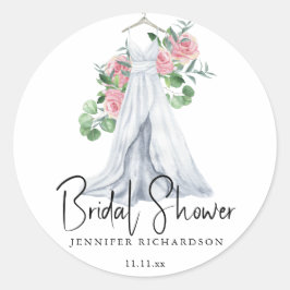 Elegante roze bloemen en groen - bruidsuitnodiging ronde sticker