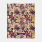 Elegante roze bloemen en rozen geel bloemvlies fleece deken (Voorkant)