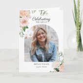 Elegante roze bloemen foto begrafenis gedenkteken programma (Voorkant)