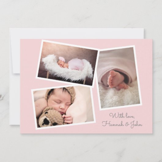 Elegante Roze Bloemen Foto Geboorteaankondiging Aankondiging (Achterkant)