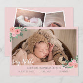 Elegante Roze Bloemen Foto Geboorteaankondiging Aankondiging (Voorkant / Achterkant)