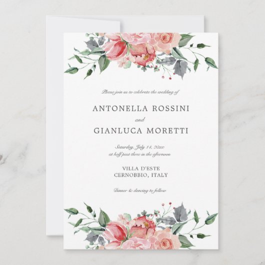 Elegante roze bloemen foto RSVP bruiloft Kaart (Voorkant)