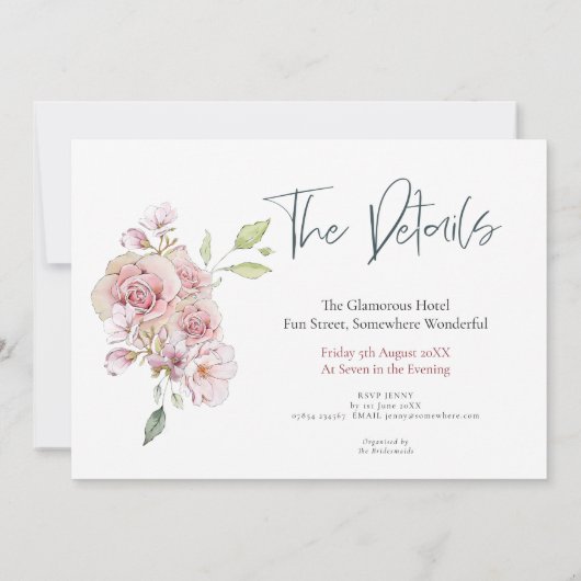 Elegante Roze Bloemen Frame Glam Hen Party Kaart (Achterkant)