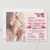 Elegante roze bloemen geboorte aankondiging (Voorkant)