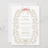 Elegante Roze Bloemen Girly Coquette Bow Wedding Kaart (Voorkant)