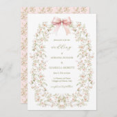 Elegante Roze Bloemen Girly Coquette Bow Wedding Kaart (Voorkant / Achterkant)