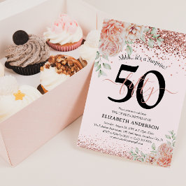 Elegante Roze Bloemen & Glitter 50e Verjaardagsfee Kaart