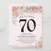 Elegante Roze Bloemen & Glitter 70ste Verjaardagsf Kaart (Voorkant)