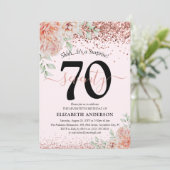 Elegante Roze Bloemen & Glitter 70ste Verjaardagsf Kaart (Staand voorkant)
