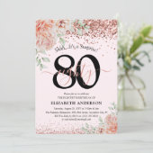 Elegante Roze Bloemen & Glitter 80ste Verjaardagsf Kaart (Staand voorkant)