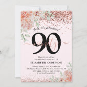 Elegante Roze Bloemen & Glitter 90ste Verjaardagsf Kaart (Voorkant)