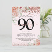 Elegante Roze Bloemen & Glitter 90ste Verjaardagsf Kaart (Staand voorkant)