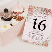 Elegante Roze Bloemen & Glitter Zoete 16e Verjaard