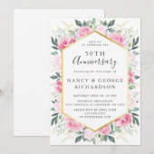 Elegante Roze Bloemen Goud 50ste bruiloft Jubileum Kaart (Voorkant / Achterkant)