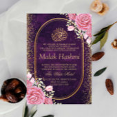 Elegante Roze Bloemen Goud Islamitische Aqiqa Aqee Kaart