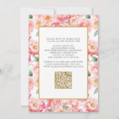 Elegante Roze Bloemen Goud QR Code Quinceañera Kaart (Achterkant)