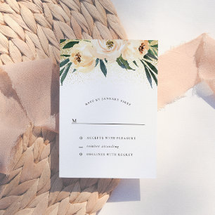 Elegante Roze Bloemen & Gouden Confetti RSVP Kaartje