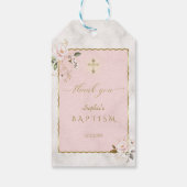 Elegante roze bloemen gouden doop cadeaulabel (Achterkant)