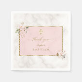 Elegante roze bloemen gouden doop servet (Voorkant)