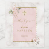 Elegante roze bloemen gouden doop wijn etiket (Enkel label)