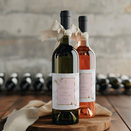 Elegante roze bloemen gouden doop wijn etiket