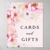 Elegante Roze Bloemen Gouden Glitter Kaarten Gesch Poster (Voorkant)