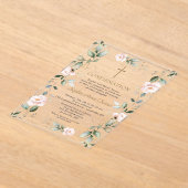 Elegante Roze Bloemen Gouden Groen Bevestiging Acryl Uitnodigingen (Laagn)