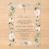 Elegante Roze Bloemen Gouden Groen Toewijding Acryl Uitnodigingen (Voorkant)