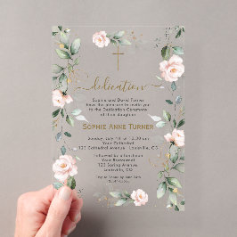 Elegante Roze Bloemen Gouden Groene Dedicatie Acryl Uitnodigingen