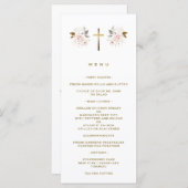 Elegante roze bloemen gouden kruis meisje doop menu (Voorkant / Achterkant)