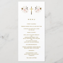 Elegante roze bloemen gouden kruis meisje doop menu