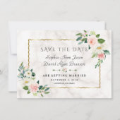 Elegante Roze Bloemen Gouden Lijst Marmeren Huweli Save The Date (Voorkant)