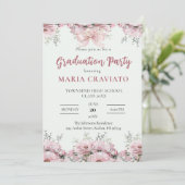 Elegante Roze Bloemen Grens Graduation Party Uitno Kaart (Staand voorkant)