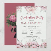 Elegante Roze Bloemen Grens Graduation Party Uitno Kaart (Voorkant / Achterkant)