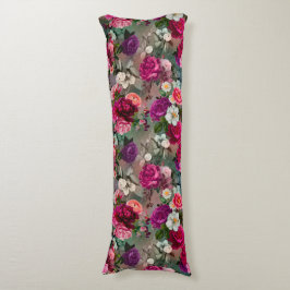 Elegante roze bloemen grijs lichaamskussen