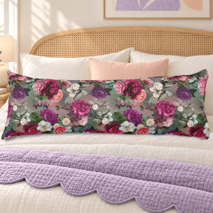 Elegante roze bloemen grijs lichaamskussen