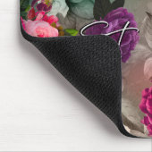 Elegante roze bloemen grijs monogram muismat (Hoek)