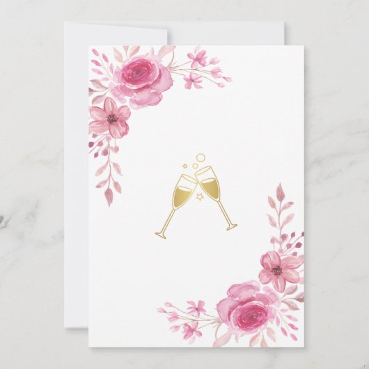 Elegante Roze Bloemen Groene Tinten Gouden Bruidsm Kaart (Achterkant)