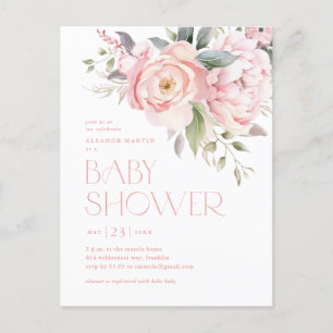 Elegante Roze Bloemen Groene Tuin Baby Shower Briefkaart