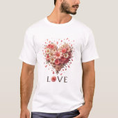 Elegante Roze Bloemen Hart Romantische Valentijn's T-shirt (Voorkant)