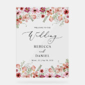 Elegante Roze Bloemen Huwelijk Acryl Welkom Teken Acryl Bord (Voorkant)