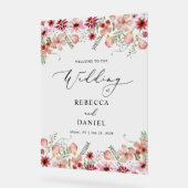 Elegante Roze Bloemen Huwelijk Acryl Welkom Teken Acryl Bord (Hoek)