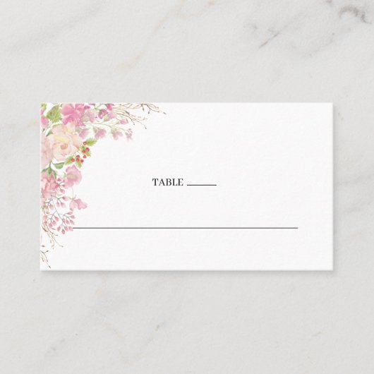 Elegante Roze Bloemen Huwelijk Flat Place Card Plaatskaartje (Voorkant)