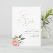 Elegante Roze Bloemen Huwelijk Save The Date Kaart (Staand voorkant)