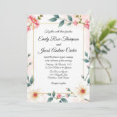 Elegante Roze Bloemen Huwelijksuitnodiging Sjabloo Kaart (Staand voorkant)