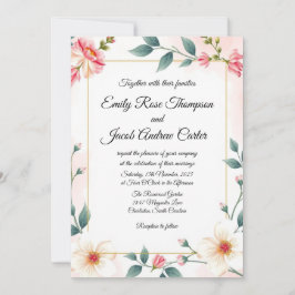 Elegante Roze Bloemen Huwelijksuitnodiging Sjabloo Kaart