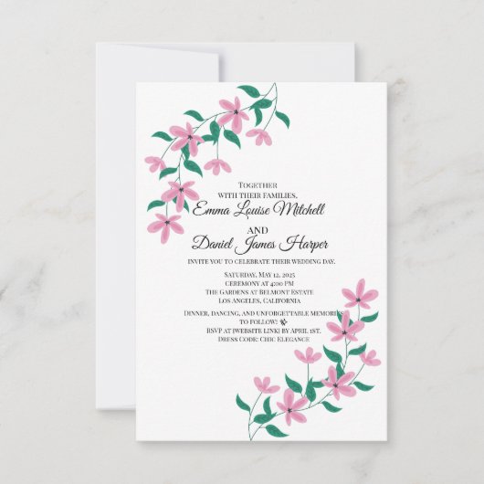 Elegante Roze Bloemen  Kaart (Voorkant)