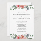 Elegante roze bloemen & kalligrafie bruiloft kaart (Voorkant / Achterkant)