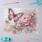 Elegante Roze Bloemen & Kant Vintage Decoupage Tissuepapier (Craft)